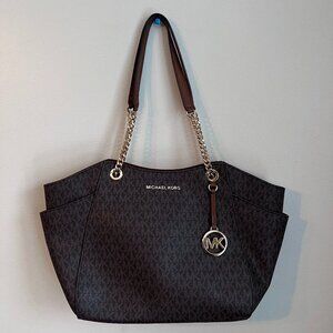 Michael Kors Jet Set Tote in Classic Brown Monogram with Gold Hardware